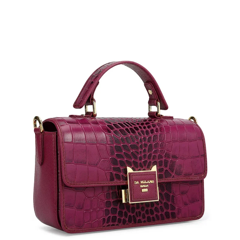 Da Milano Small Croco Leather Satchel - Orchid